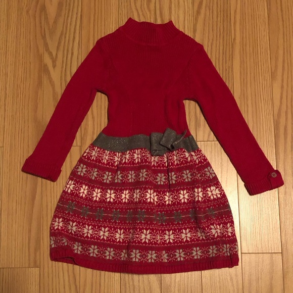 Nola Bug Other - Red Knit Dress with Snowflake Pattern